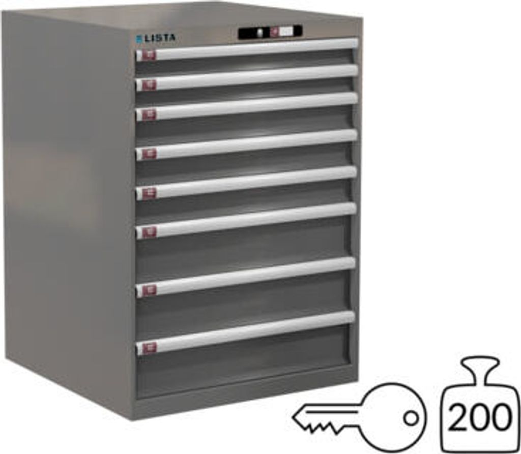 Lista Schubladenschrank - 14.506.050 - 1.000x717x725 mm (HxBxT) - 8 Schubladen - 200 kg - Key Lock - grau metallic (NCS S 6502-B)
