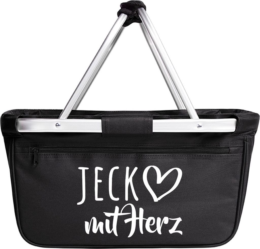 Huuraa Einkaufskorb Jeck mit Herz 20 Liter Black faltbarer Tragekorb Geschenkidee