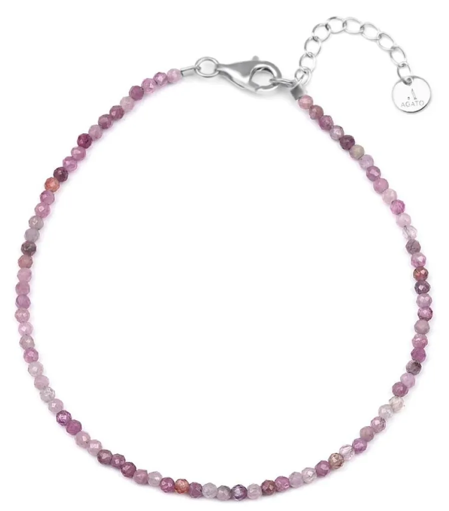 Bracelet rubis rose authentique et perles minérales au poli brillant