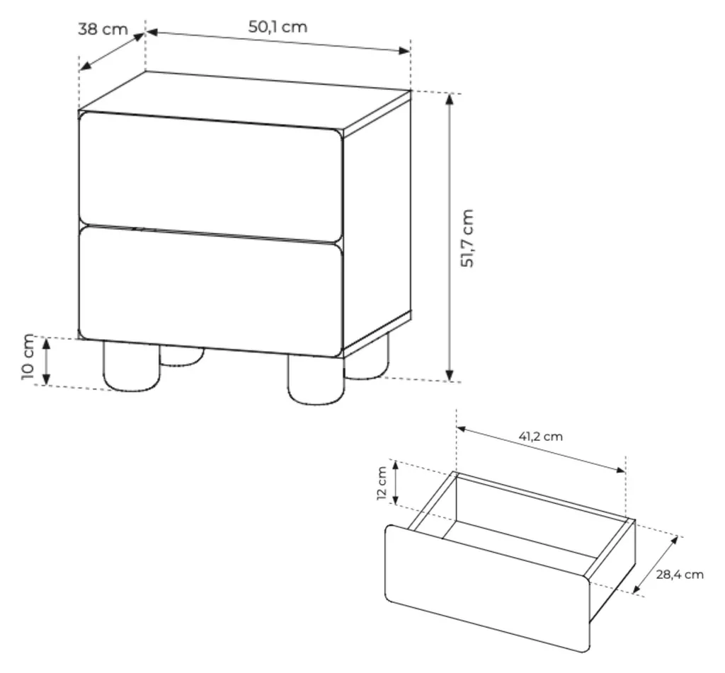 Table de chevet 50 cm chêne Vicenza, meuble de nuit robuste