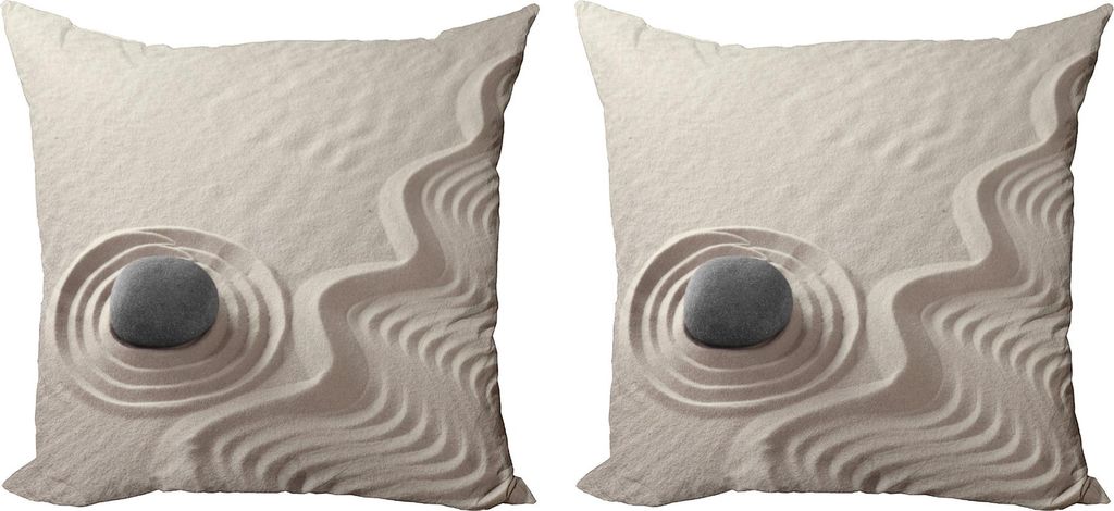 ABAKUHAUS Felsen Kissenbezug Set (2Stück), Muster der Wellen auf den Sand Kreisformen mit einem Pebble, 50 x 50 cm, Grau