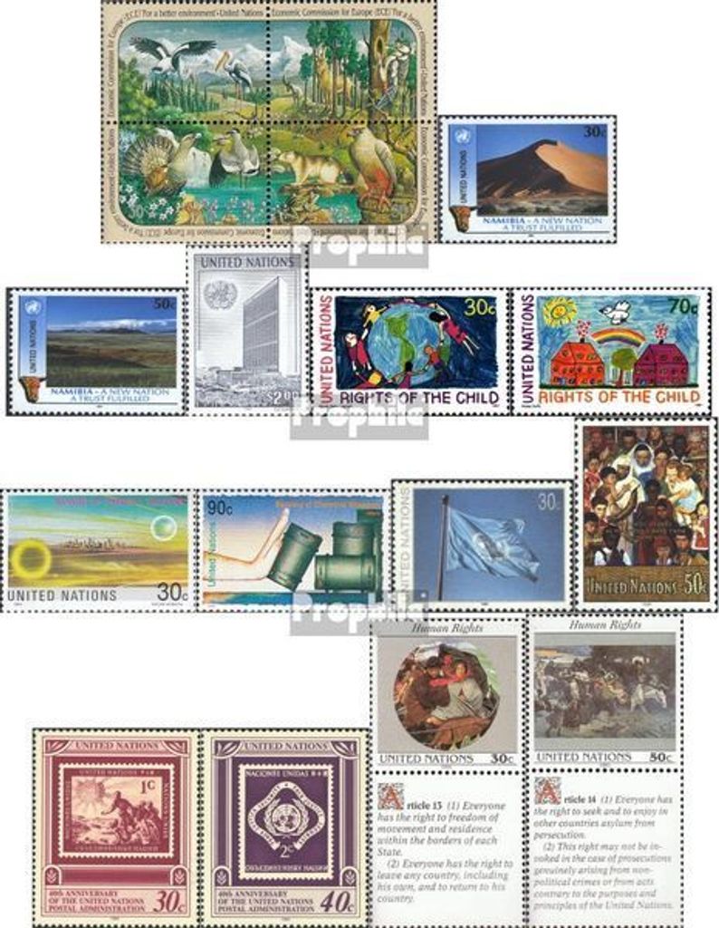 Briefmarken UNO - New York 1991 Mi 608-624 (kompl.Ausg.) Jahrgang 1991 komplett postfrisch Wirtschaft