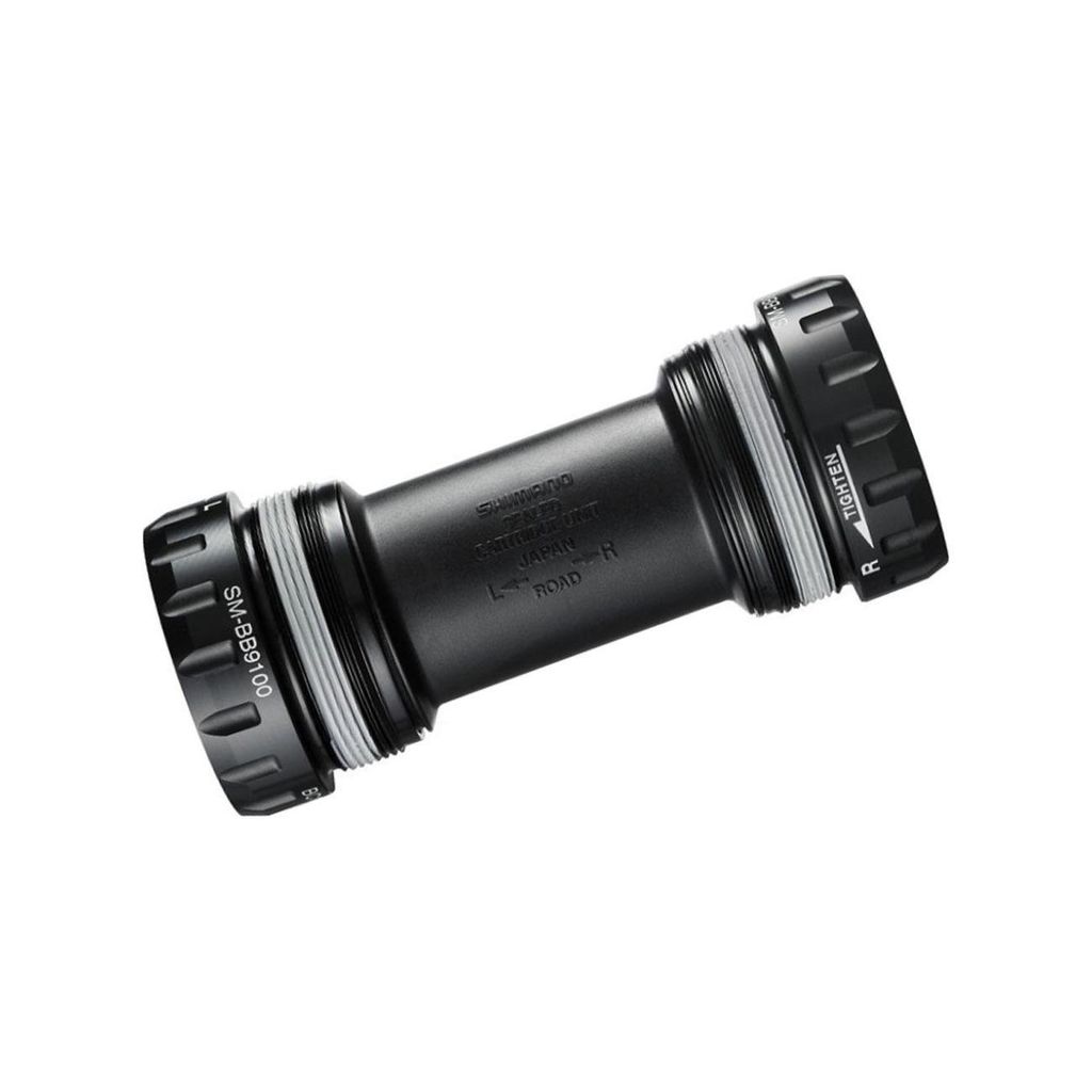 A black bicycle bottom bracket is shown against a white background.
