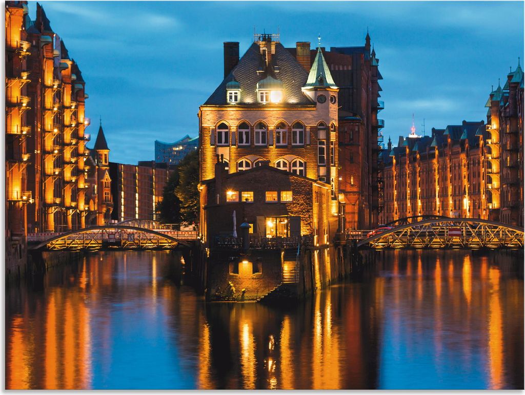 ARTland Wandbild Alu für Innen & Outdoor Teil der alten Speicherstadt in Hamburg Größe: 80x60 cm