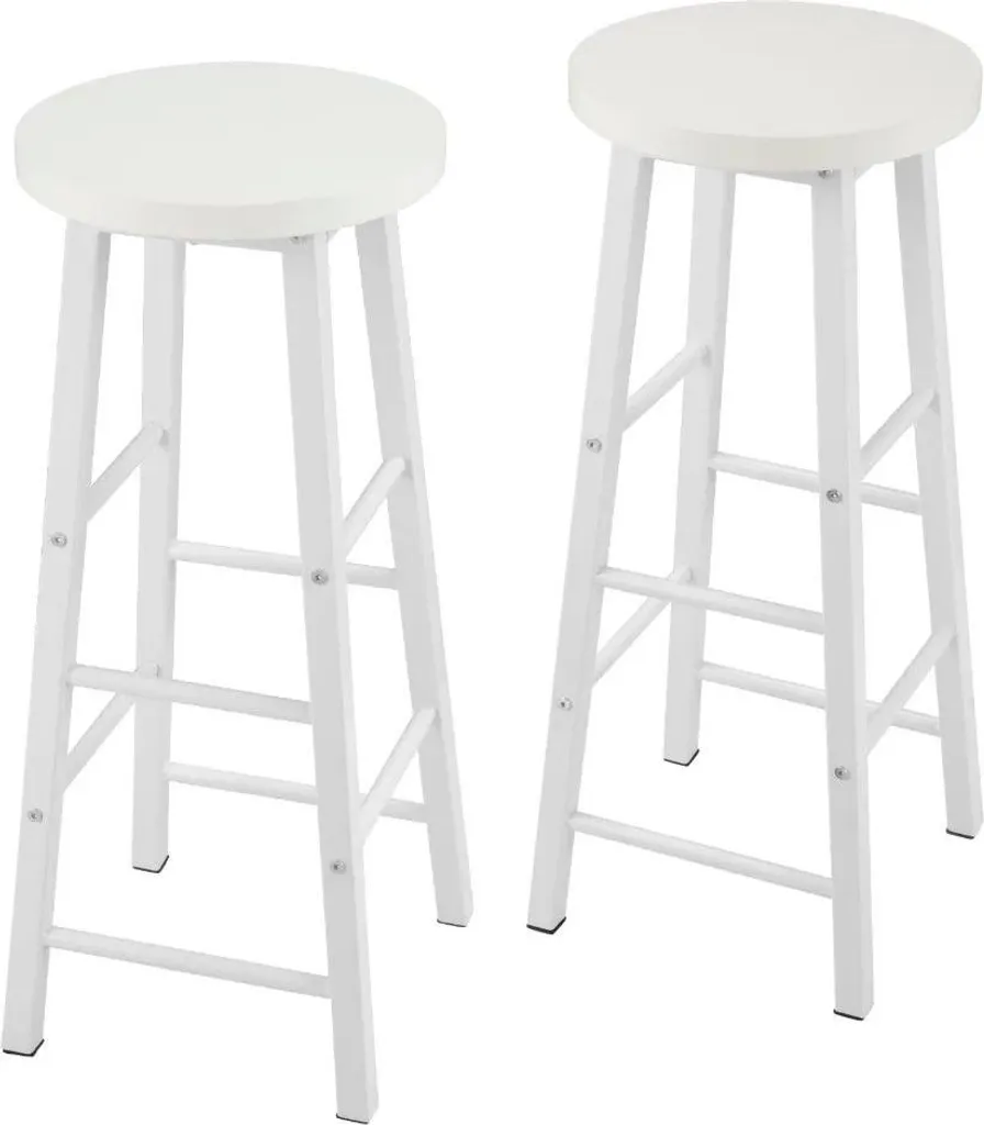 Tabouret de Bar Blanc Structure Inox Stable - Hauteur 71 cm - Lot de Deux - 2