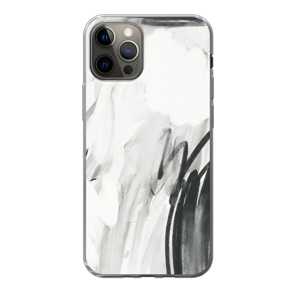 MuchoWow Handyhülle Schutzhülle Hülle für iPhone 12 Pro Kunst - Schwarz - Weiß - Abstrakt Silikon Softcase Handy Hülle - Abdeckung