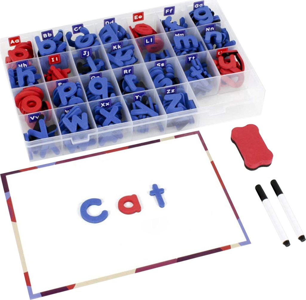 Magnetbuchstaben Kit Alphabet Magnete Spielzeug 238 Stueck ABC Schaum Grosse Doppelseite Magnetplatte Stiftbrett Radiergummi & Aufbewahrungsbox Kue...