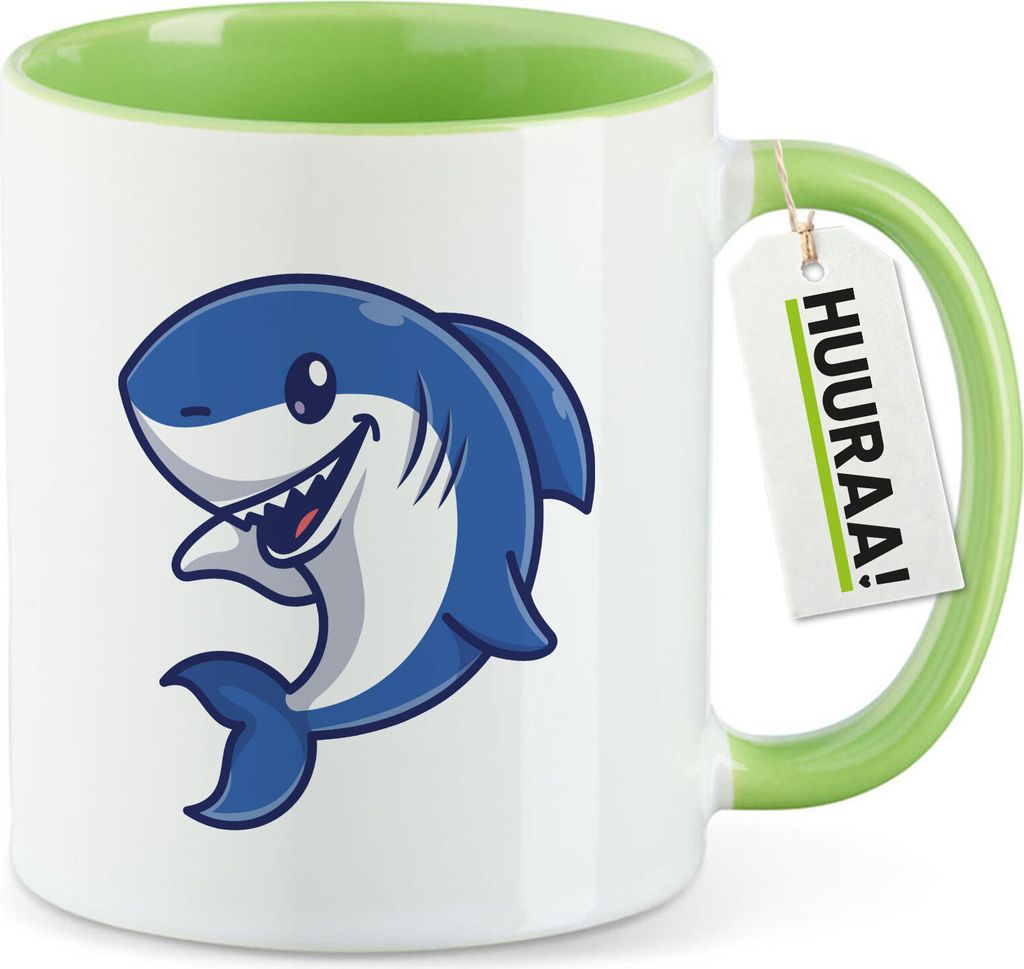 Huuraa Kaffeetasse Hai Comic 330ml Grün Keramik Kaffeebecher Geschenkidee