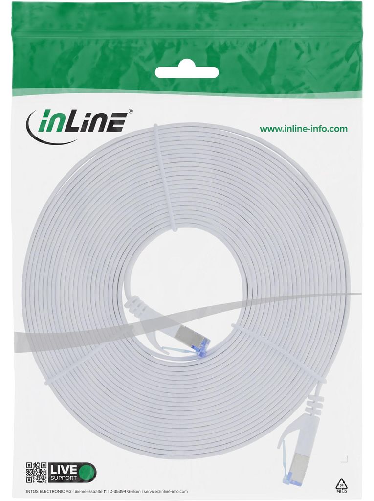 InLine Patchkabel flach, U/FTP, Cat.6A, weiß, 7m, 7 m, Produktbild 