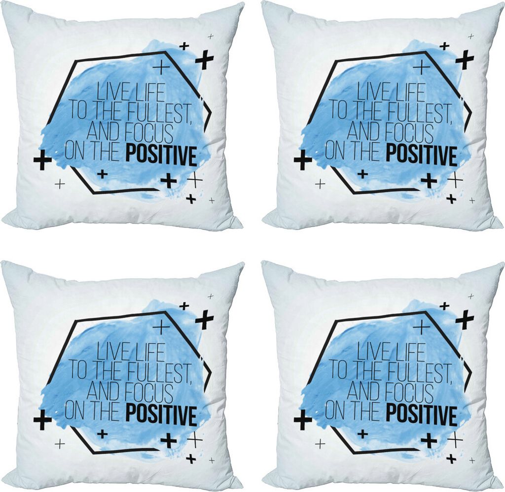 ABAKUHAUS Positive Energie Kissenbezug Set (4 Stück), Live Life Fullest, Moderner Doppelseitiger Digitaldruck, 40 cm x 40 cm, Azure Blau Grau