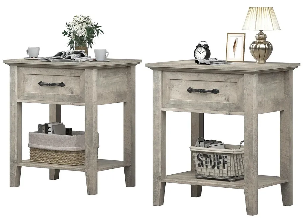 Table d'appoint noire en bois avec tiroir lot de 2 pour petit espace