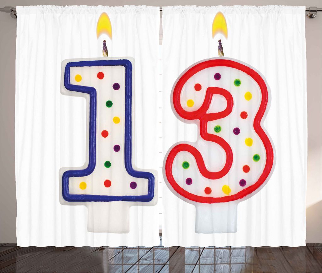 ABAKUHAUS Geburtstag Rustikaler Gardine, Nette Kerzen Dreizehn, Schlafzimmer Kräuselband Vorhang mit Schlaufen und Haken, 280 x 225 cm, Mehrfarbig