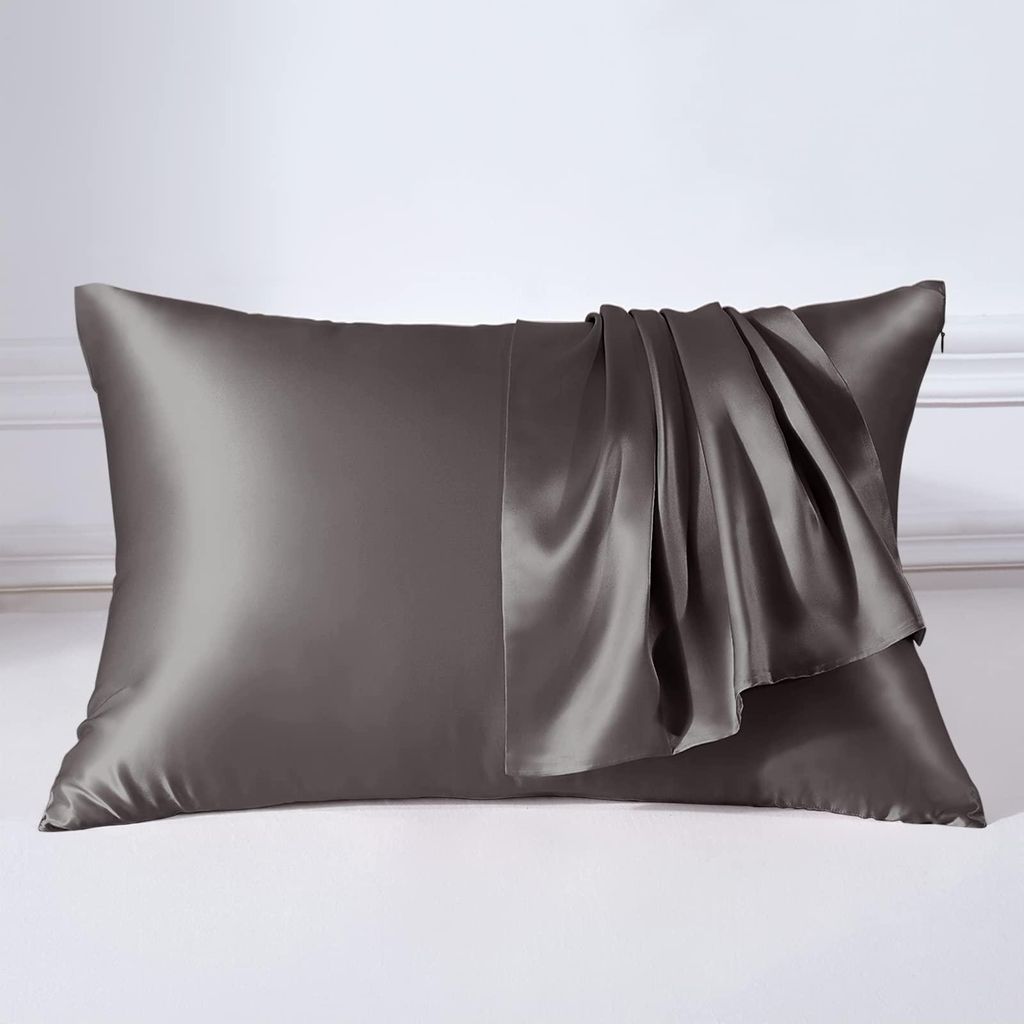 Seidenkissenbezug (22 Momme) – 100 % Seide – Milbenabweisender Seidenkissenbezug mit Reißverschluss – Anthrazit, 40 x 80 cm