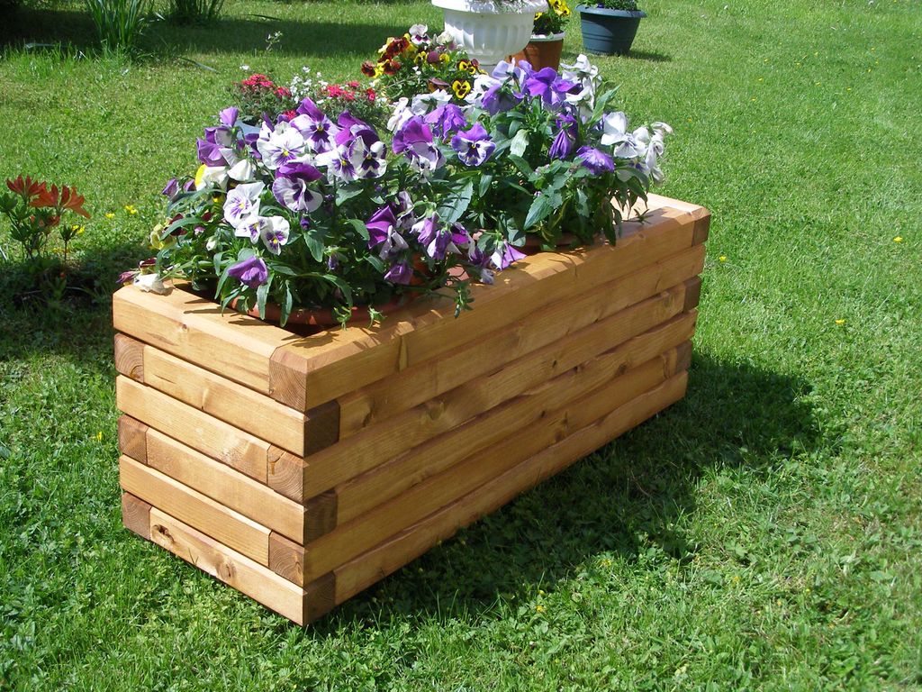 SchwibboLa Pflanzkasten Massiv aus Holz verschieden Größen lasiert mit Holzschutzlasur, komplett zusammengebaut (100x40x33 cm (BxTxH) Teak)