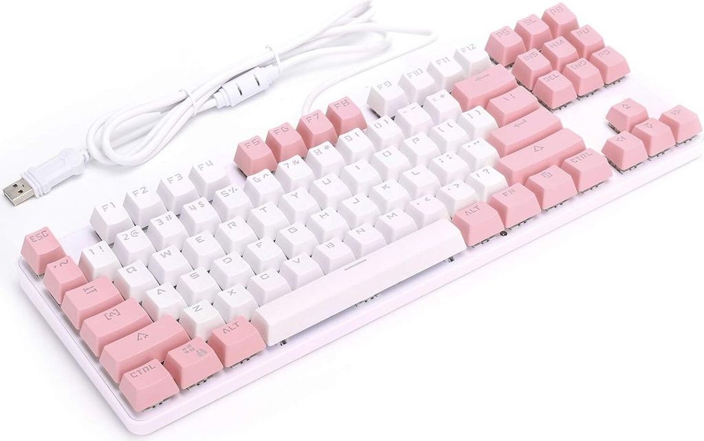 Gaming-Tastatur, 87 Tasten Mechanische Tastaturen mit blauem Schalter, kabelgebundene RGB-LED-Tastatur mit Hintergrundbeleuchtung, ergonomische