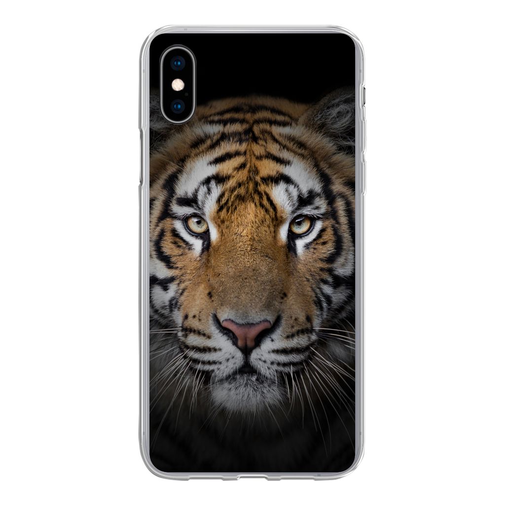 MuchoWow Handyhülle Schutzhülle Hülle für iPhone Xs Tiger - Wildtiere - Porträt - Schwarz - Tiere Silikon Softcase Handy Hülle - Handytasche