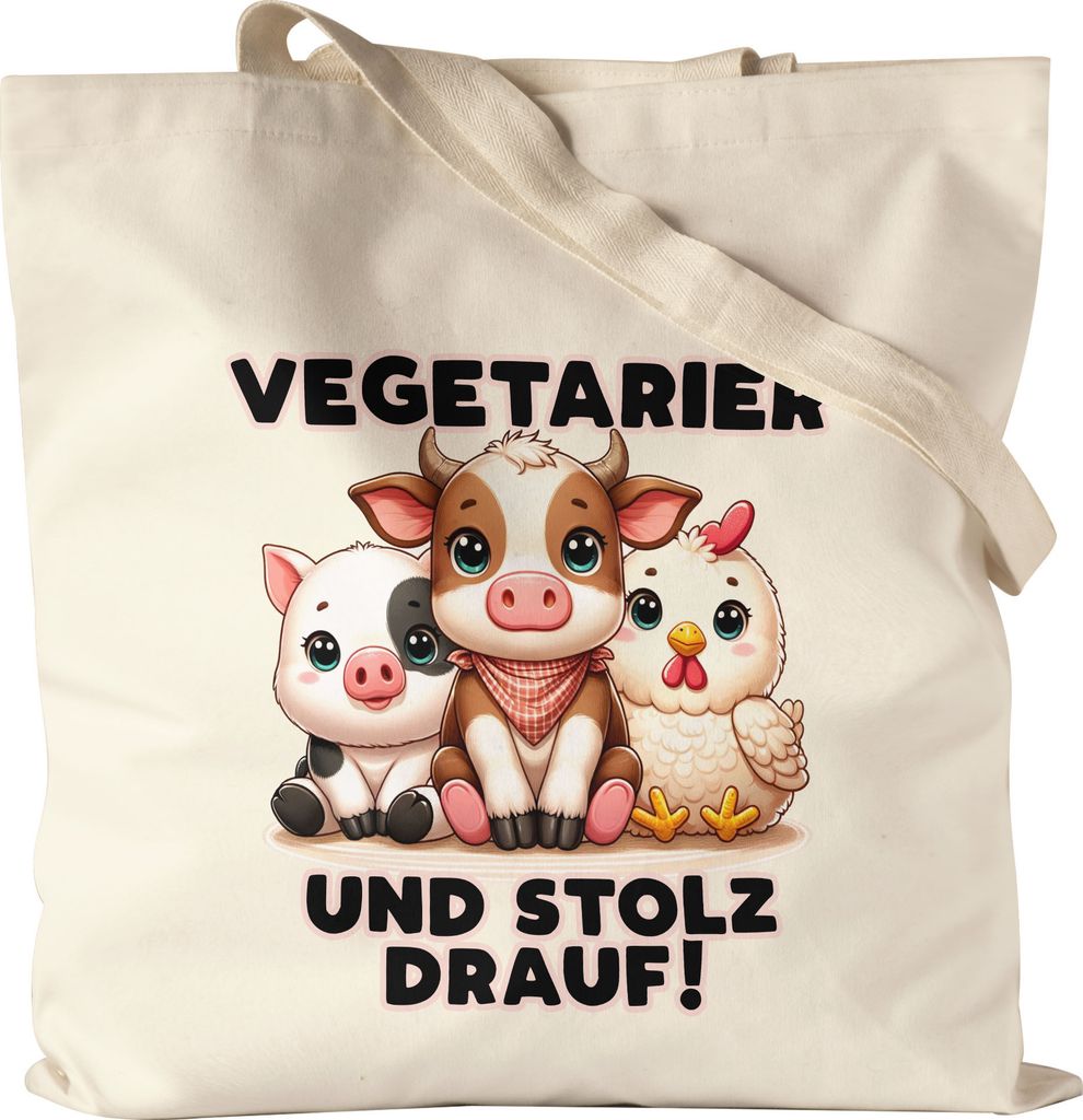 Vegetarier und stolz drauf Süße Tiere Jutebeutel - Pflanzen Ernährung Geschenk