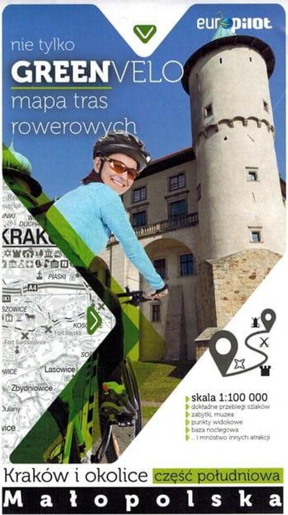 Krakau und Umgebung, südlicher Teil. Kleinpolen. Touristische Karte der Radwege. Nicht nur Green Velo. Euro Pilot