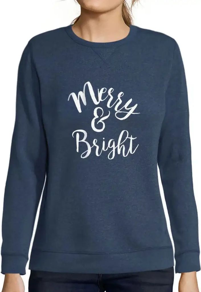 Damen Grafik Sweatshirt mit Aufdruck Frohe und strahlende Weihnachten – Merry And Bright Christmas – Öko-Verantwortlich Vintage Jahrgang Langa...