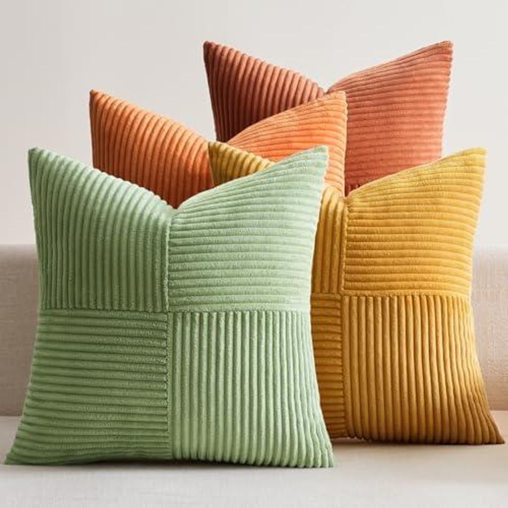EMEMA Kissenbezug Kordsamt 4er Set Herbst Patchwork Kissenhülle 40x40 cm Zierkissenbezug Dekokissen Sofakissen Kord Dekorative Kissen für Sofa Se...
