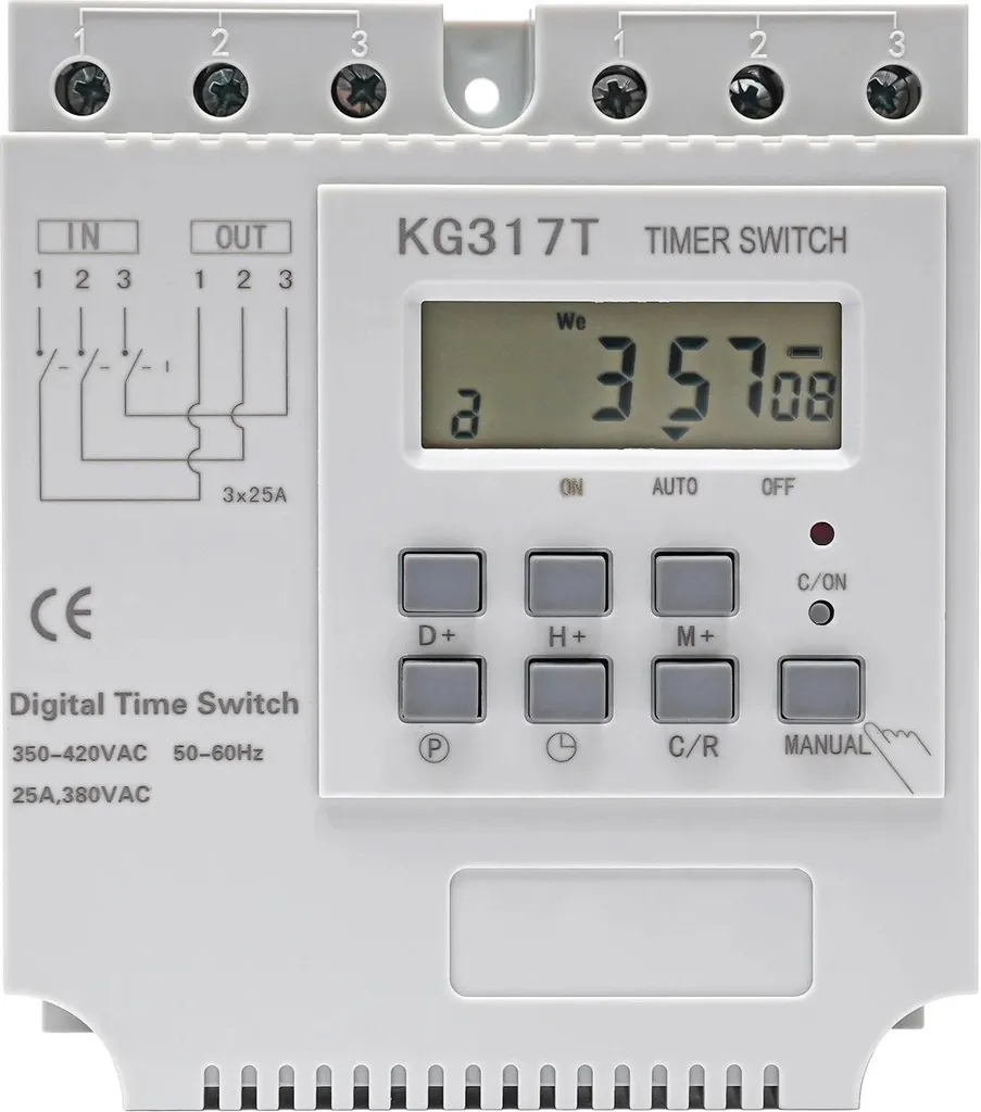 Timer digitale - Display LCD - Programmazione intelligente - Memoria in caso di interruzione di corrente - Custodia in ABS - Per uso industriale - Grigio