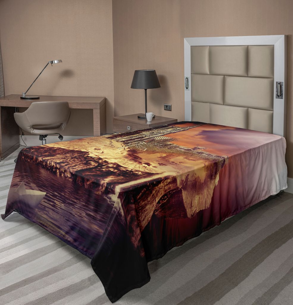 ABAKUHAUS gotisch Bettlaken, Fantasie Schloss Dorf Auf Stumpf Der Wasser Furchtsamen Mittelalterlichen Fiktions Kunst, weiches bequemes oberes Bett...