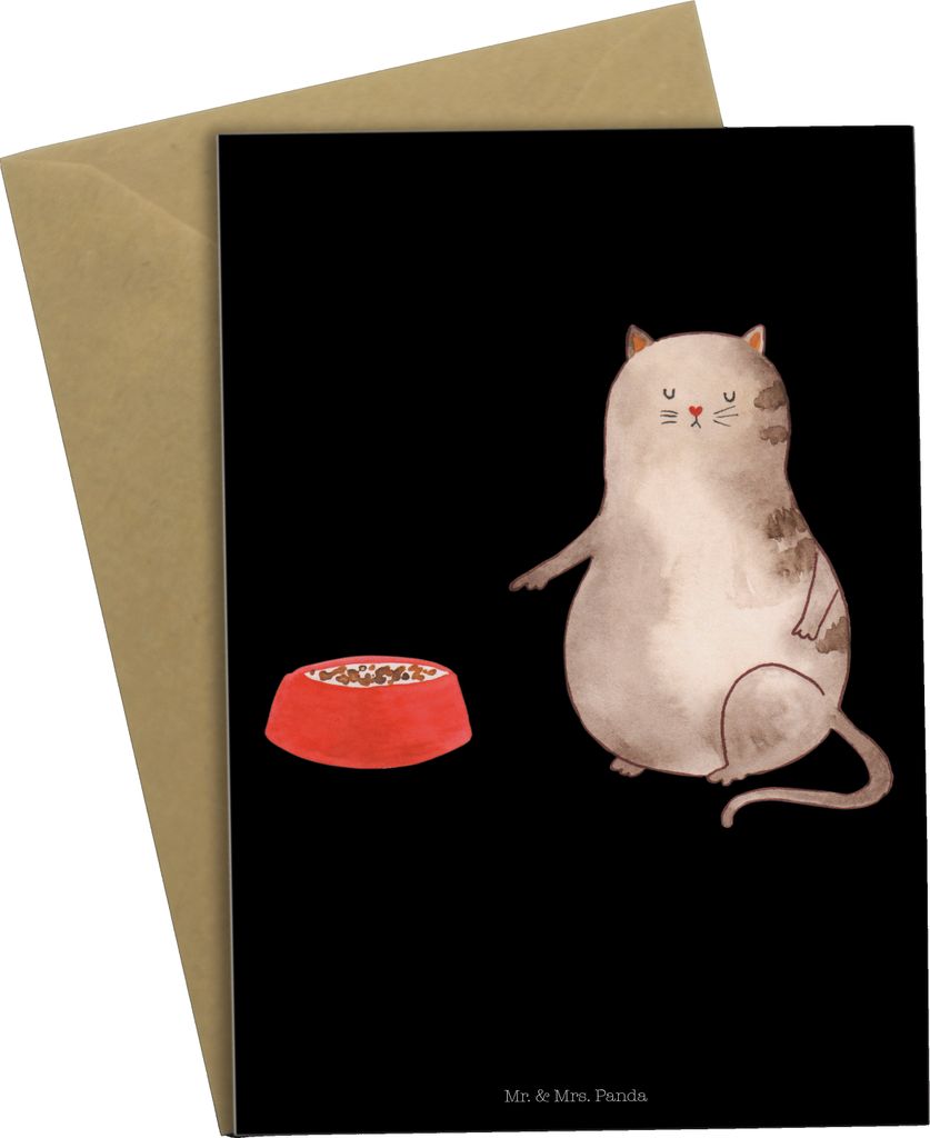 Mr. & Mrs. Panda Grußkarte Katze Fressen - Schwarz - Geschenk, dankeskarten, vatertagskarte, einladungskarten, Beileidskarte, weihnachtskarten