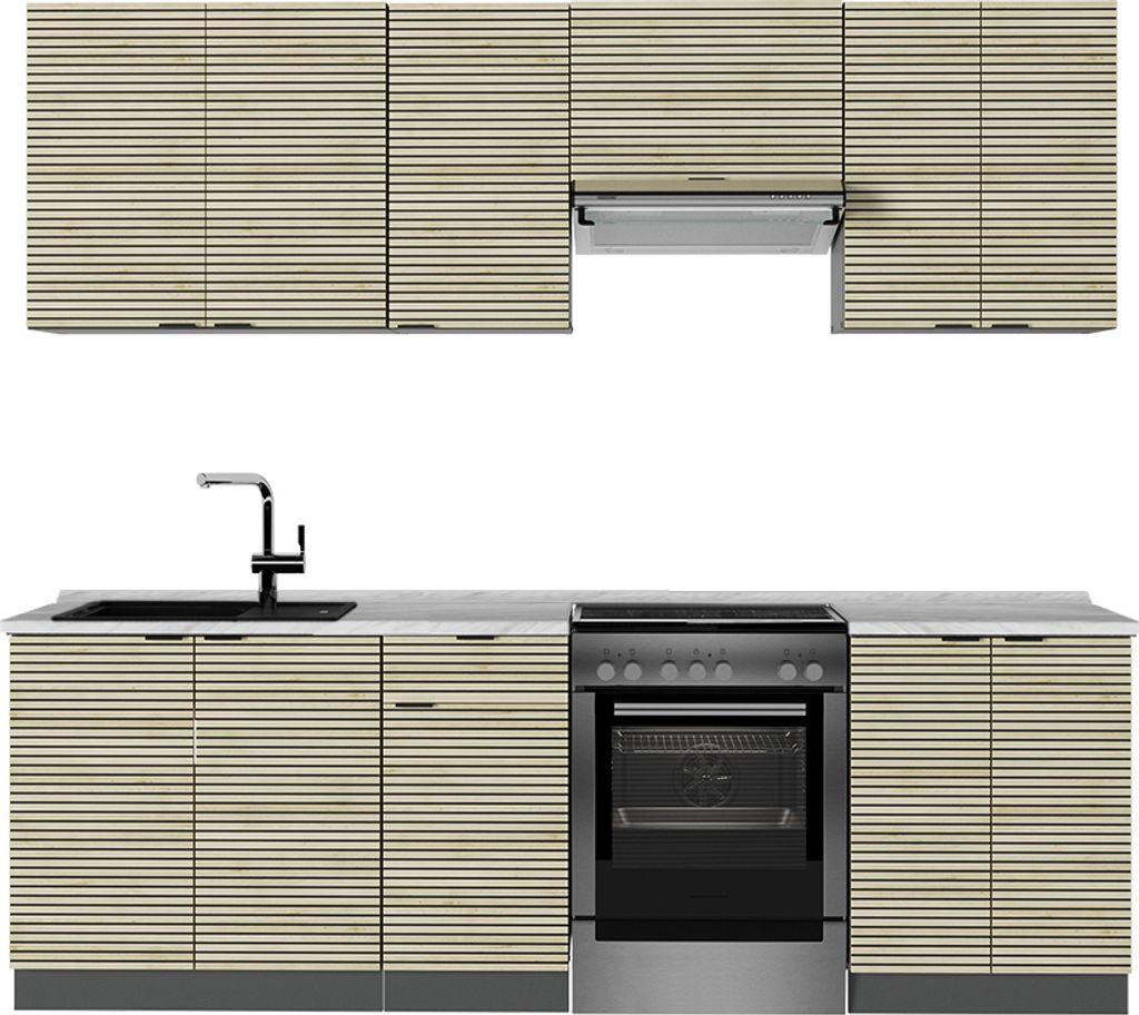 Küchenzeile Vicco Fame-Line Eiche Paneel/Anthrazit 240 cm ohne Arbeitsplatte, Model 51493