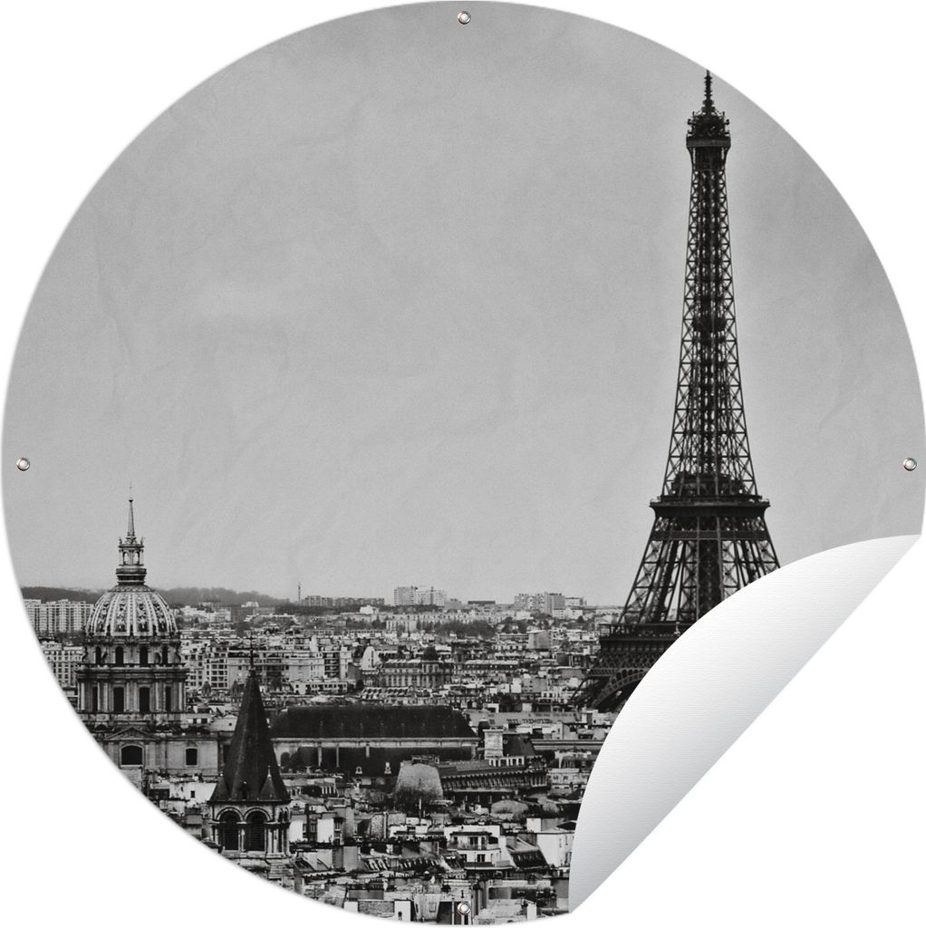 MuchoWow Gartenposter Outdoor-Poster Rund Die Skyline von Paris Ø 120 cm Gartendeko Rundes Poster draußen