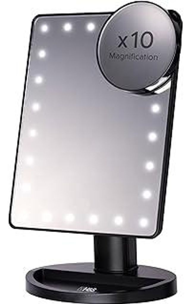 H&S LED Schminkspiegel mit Beleuchtung - Verstellbarer Kosmetikspiegel mit Licht in Schwarz - Make up Spiegel mit extra Vergrößerungsspiegel mit ...
