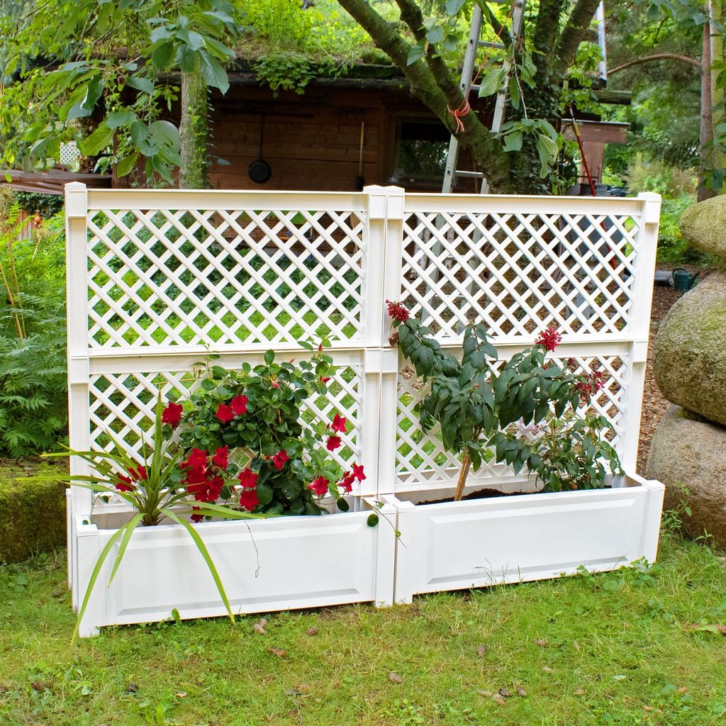 Pflanzkasten NYVIGreen 100x43x140 cm 110 Liter mit Zentralspalier 2er Set - Pflanzkübel aus wetterfestem & recyceltem Kunststoff, Farbe:Weiß
