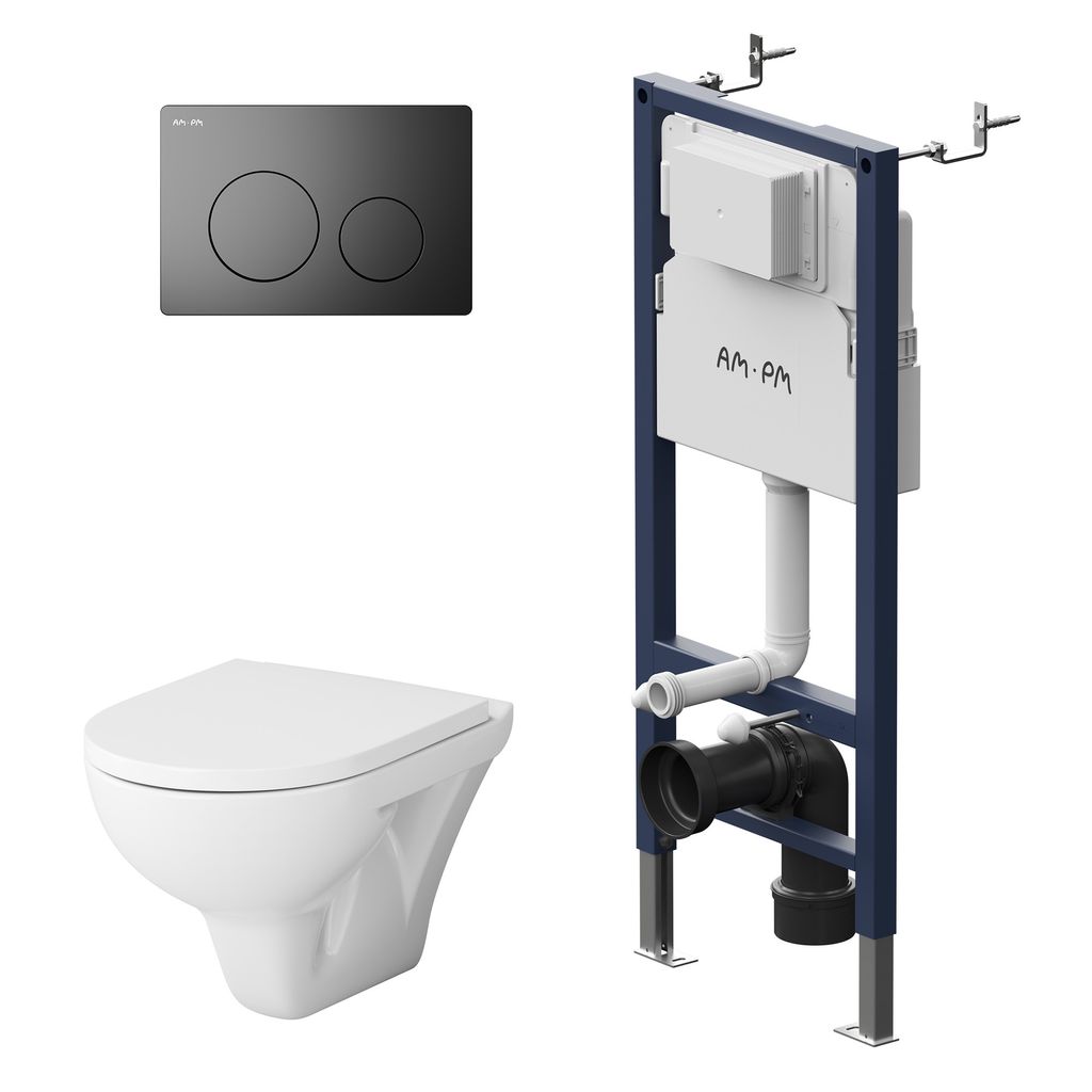 AM.PM Wand WC spülrandlos Set mit Vorwandelement Komplettset Unterputz Spülkasten Vorwandspülkasten Keramik Unterputzspülkasten Schüssel Drücke