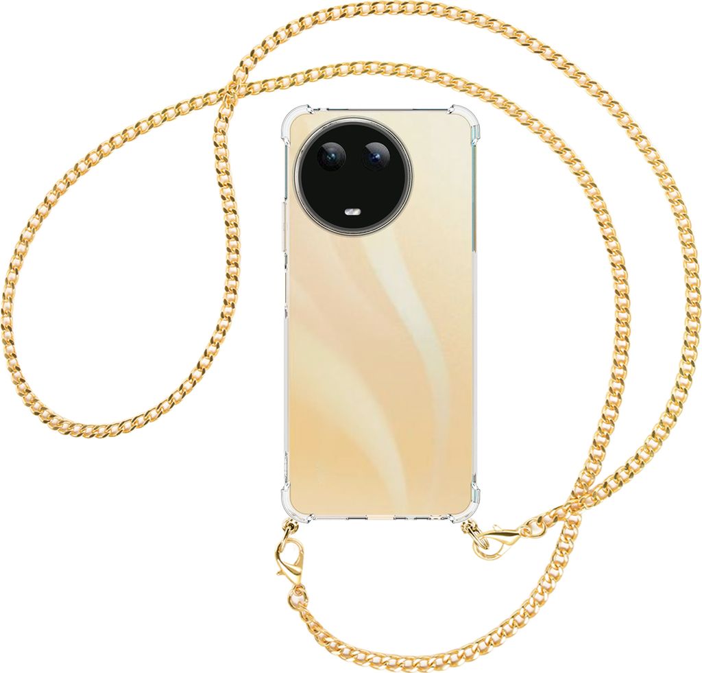 Handykette Backcover-Schutzhülle mit Band (Metall goldfarben) für Realme C67 4G - goldfarbene Kette