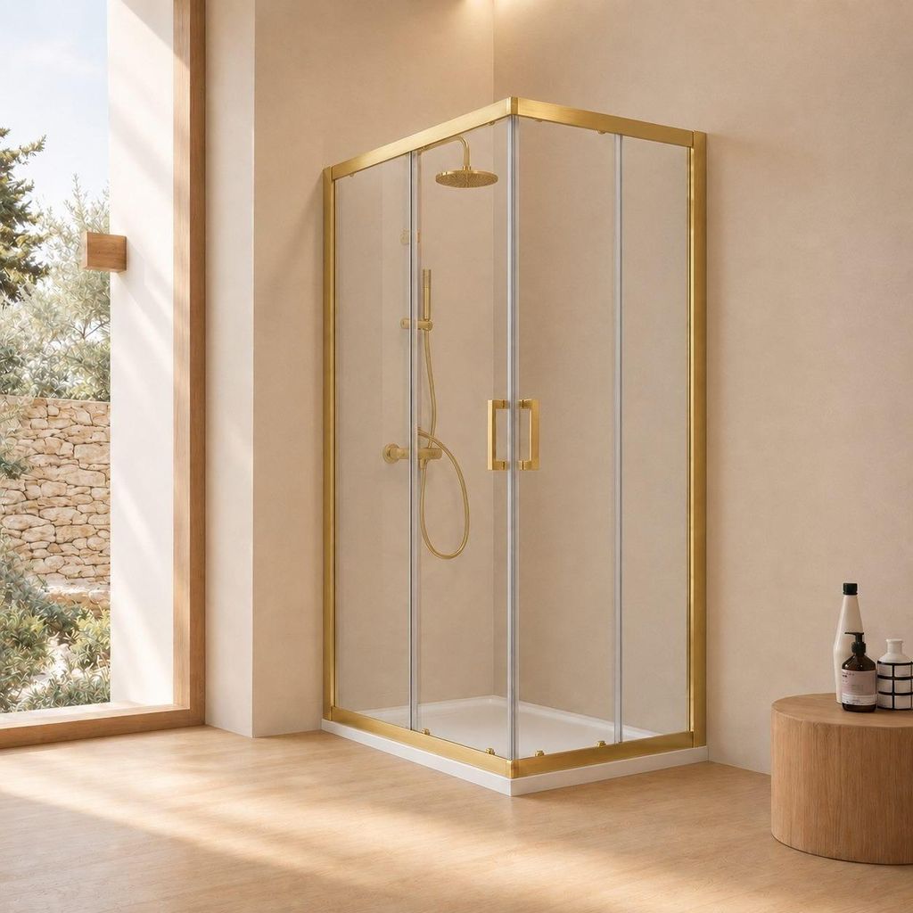 Box doccia 80x120 oro spazzolato cristallo temperato ante Immagine del prodotto 