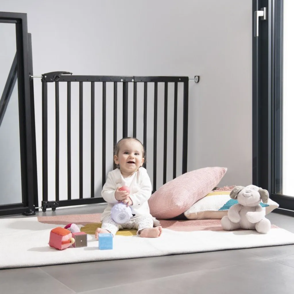 Barrière de Sécurité Enfant Extensible Noire Fixation Pression et Vis - 21