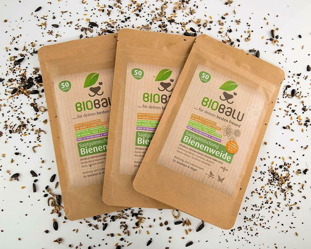 Biobalu Bienenweide - Blumenwiese Samen mehrjährig & winterhart, Samen - Über 40 heimische Blumen und Wildkräuter, spezielle Artenauswahl für S...