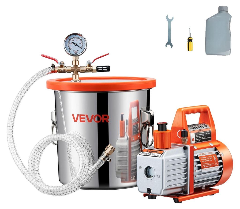 VEVOR 11,36 L Vakuumkammer mit Pumpe, 110 L/min, Edelstahl, Produktbild 
