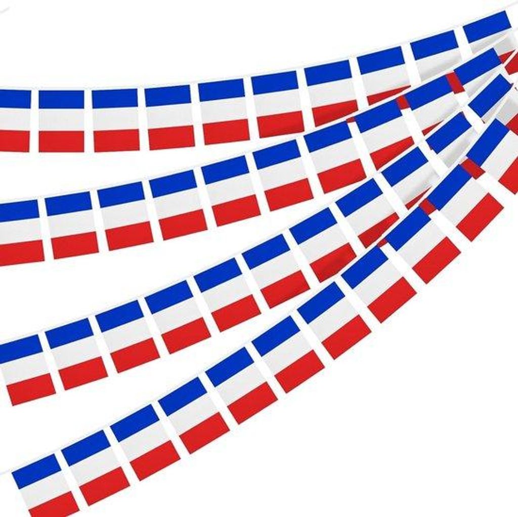 Französisches Banner - Französische Flaggenbänder - Frankreich-Partydekoration - 30-Stück Flaggenband - 10 Meter langes Tuch - Schwarz-Weiß-Ei...