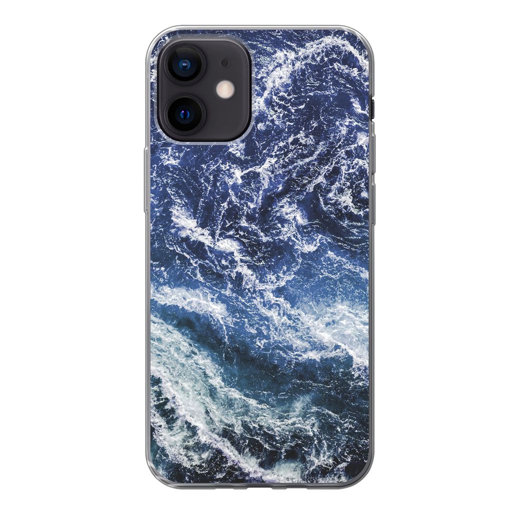 MuchoWow Handyhülle Schutzhülle Hülle für iPhone 12 Naturstein - Meer - Marmor Silikon Softcase Handy Hülle - Schutzhülle