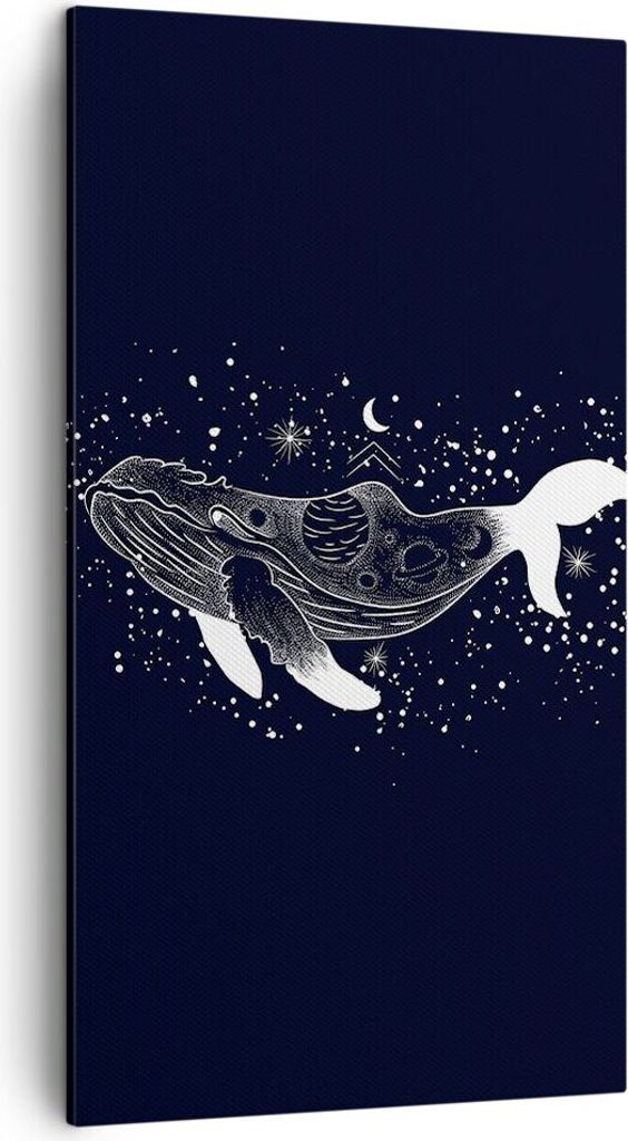 Bild auf Leinwand - Leinwandbild - Einteilig - Wal Schwarzweiß Grafik - 45x80cm - Wand Bild - Wanddeko - Wandbilder - Leinwanddruck - Bilder - Wan...