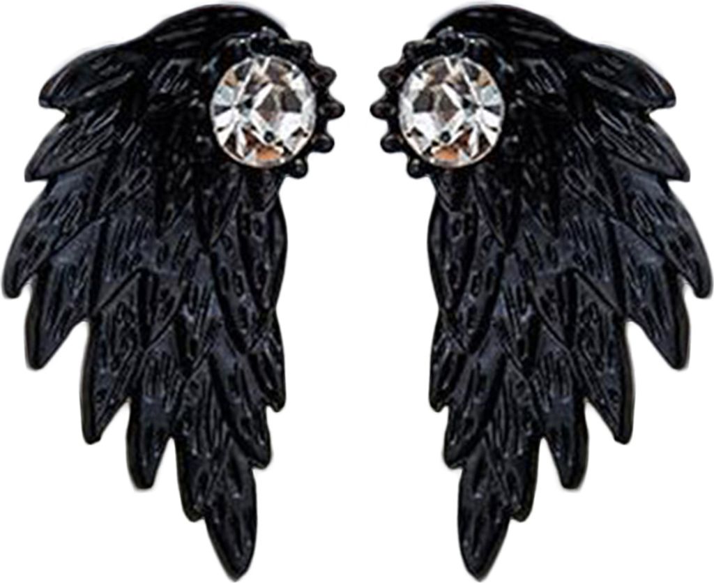 Frauen Vintage Engel Flügel Strass Ohr Jacke Ohrringe Piercing Schmuck Geschenk-Schwarz