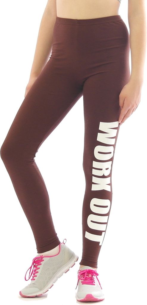 Lange Leggings Schrift WORK OUT Leggins lang Baumwolle Hose braun S