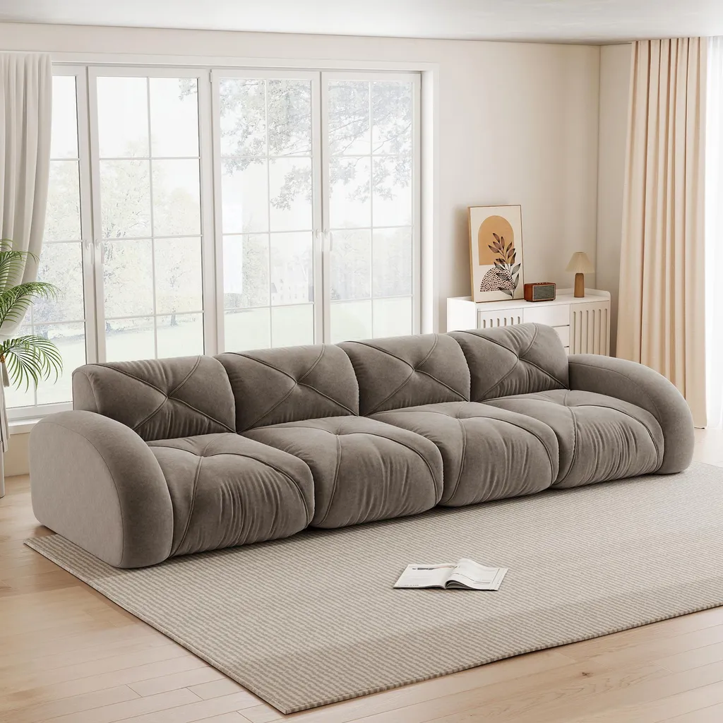 Canapé XXL 4 places sans montage, confort chenille et base antidérapante