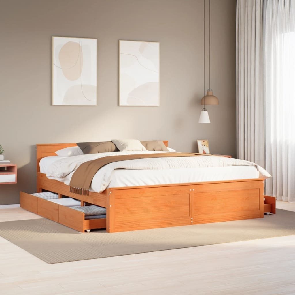 Maison Exclusive - Massivholzbett ohne Matratze mit Kopfteil Braun 180x200 cm