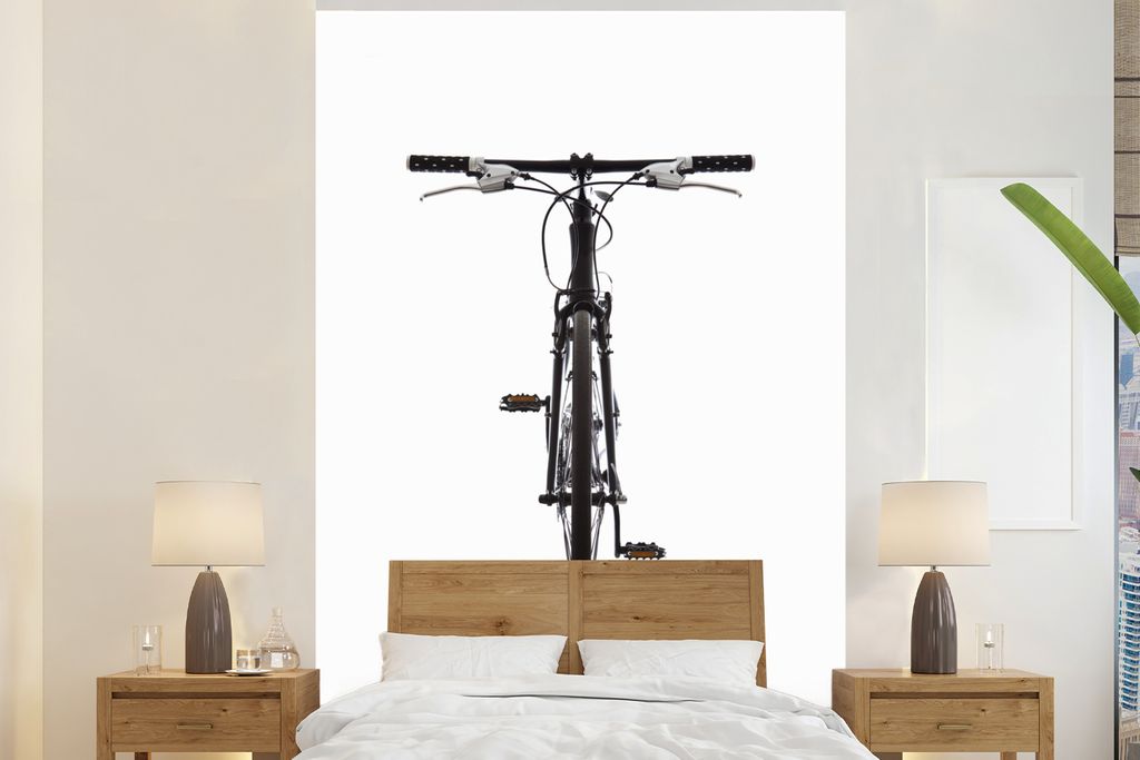 MuchoWow Fototapete für Wohnzimmer oder Schlafzimmer Wandtapete Vinyl Motivtapete Vorderansicht eines Mountainbikes - 195x300 cm - Das Hintergru...