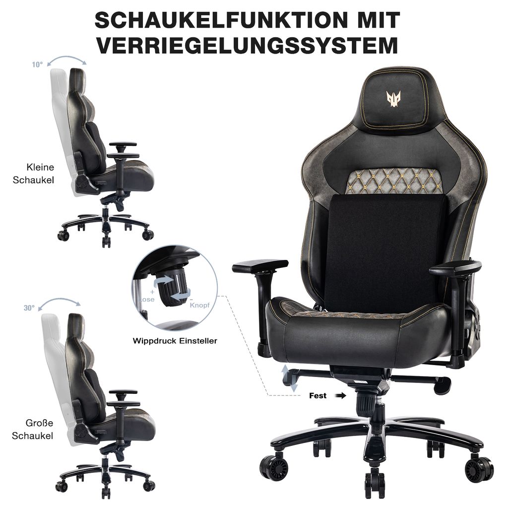 Bürostuhl Bis 200kg – Chefsessel Mit Kunstleder, Verstellbar & Ergonomisch | Höhenverstellung, Liegefunktion