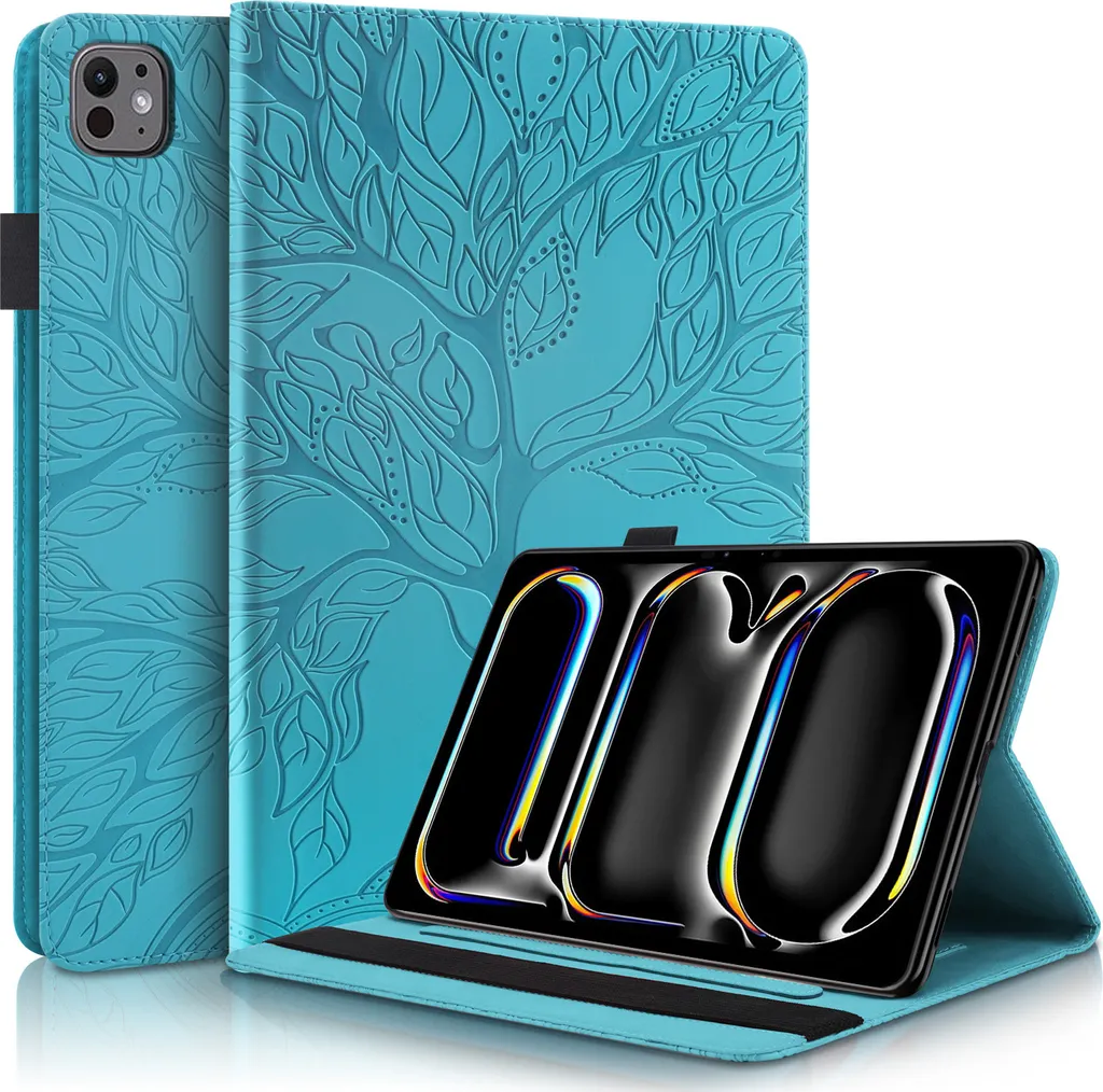 Custodia iPad Pro 13 2024 Blu Albero della Vita | Ecopelle Premium
