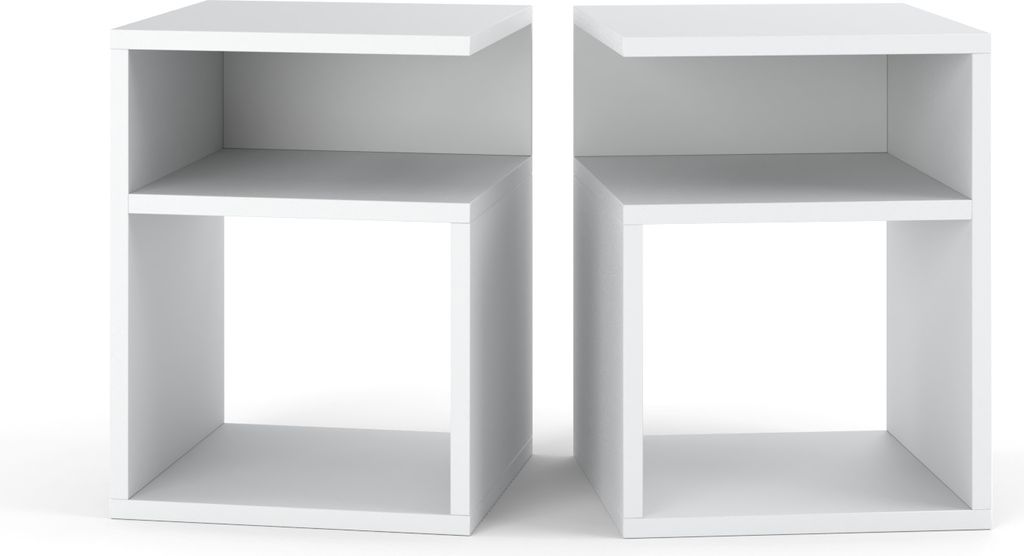 Nachttisch Weiß 2er SET - Nachtschrank - Nachtkommode - Modern Möbel ohne Schubladen für Ihr Schlafzimmer - Klein Kommode 41cmx32cmx30