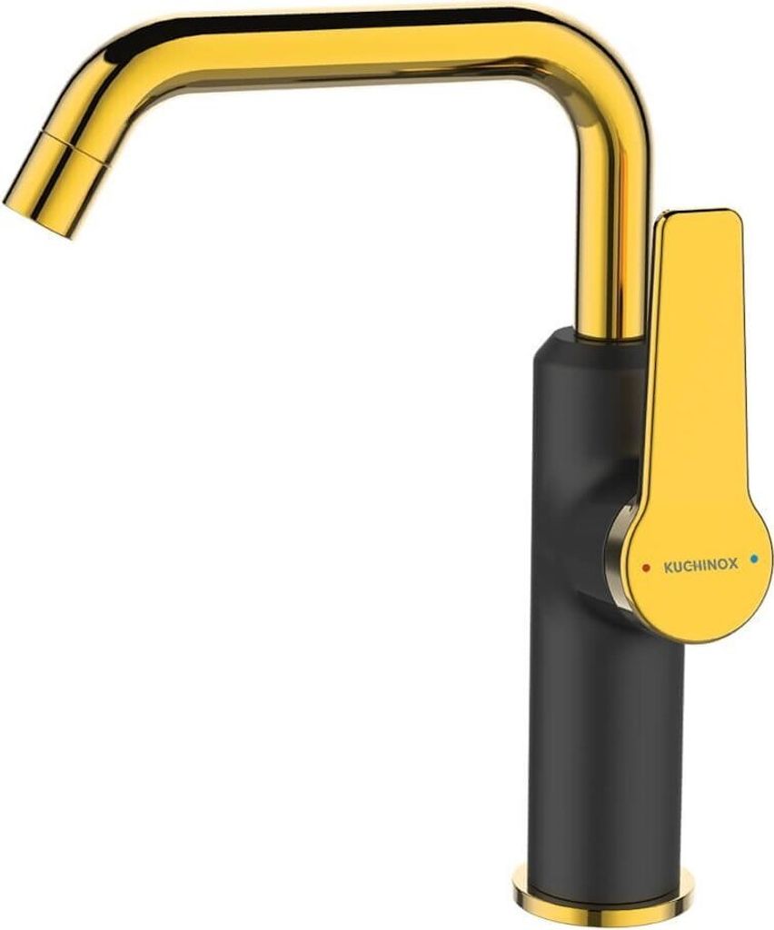 Waschtischarmatur Stehende Bewegliche Auslauf L schwarz/ gold, Waschbecken Armatur