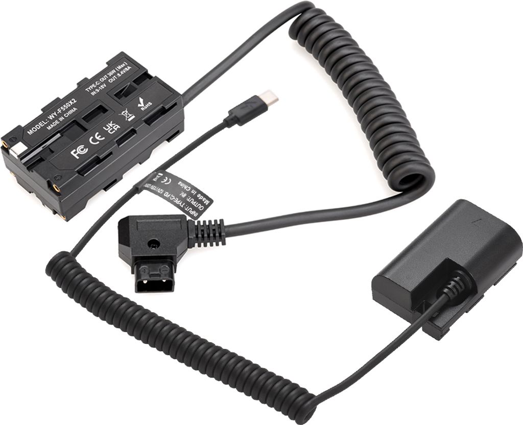 D-Tap auf doppelseitigen NP-F550 Dummy-Akku + Typ-C auf DR-E6 Dummy-Akku Spiralkabel DC-Koppler-Zubehoer fuer Canon EOS R5/R6/R/ EOS 5D Mark IV/5D ...